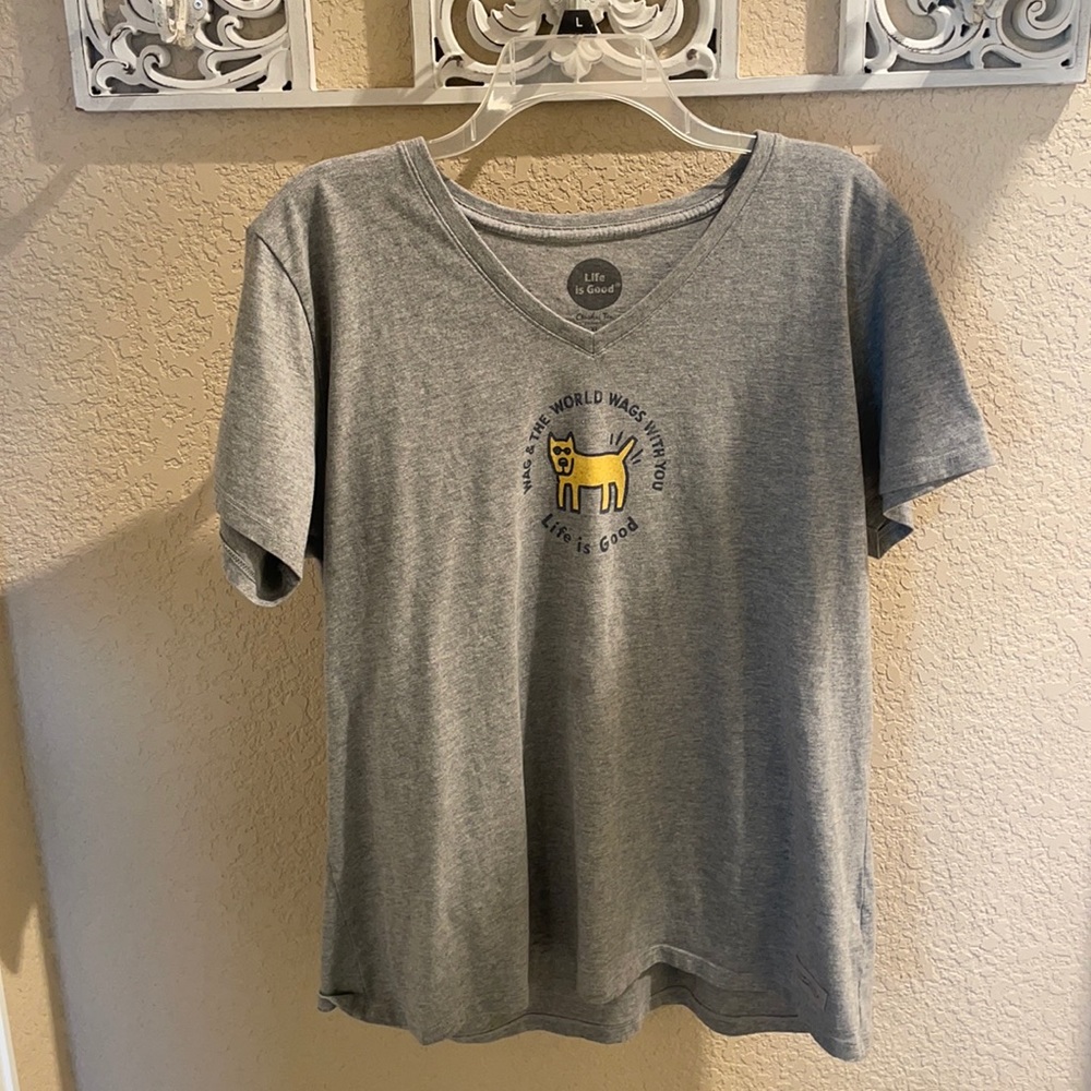 Women’s Life is good gray dog T shirt sz XL
